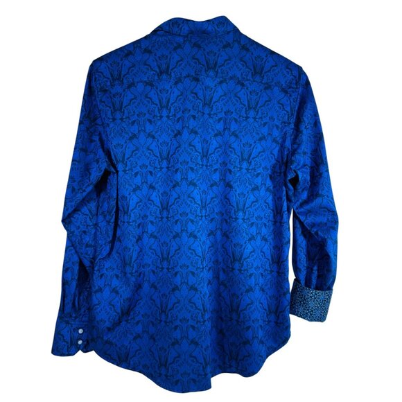 Robert Graham Highland Stretch Mens Jacquard Bright Blue Long-Sleeve Button-Up S - Picture 2 of 13